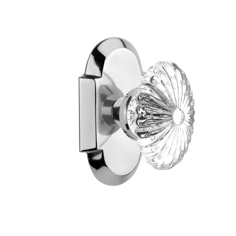 Nostalgic Warehouse COTOFC Privacy Knob Cottage Plate with Oval Fluted Crystal Knob in Bright Chrome